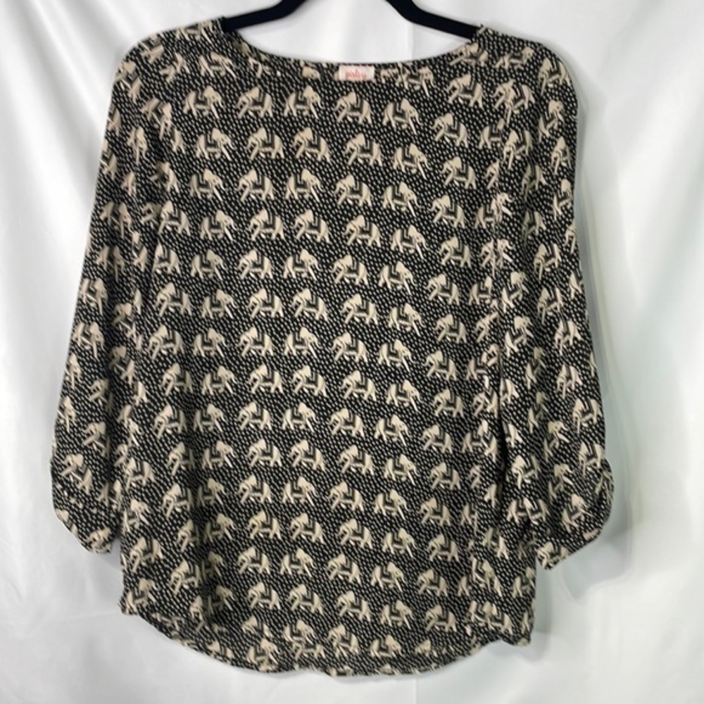 Pixley, black and cream elephant blouse